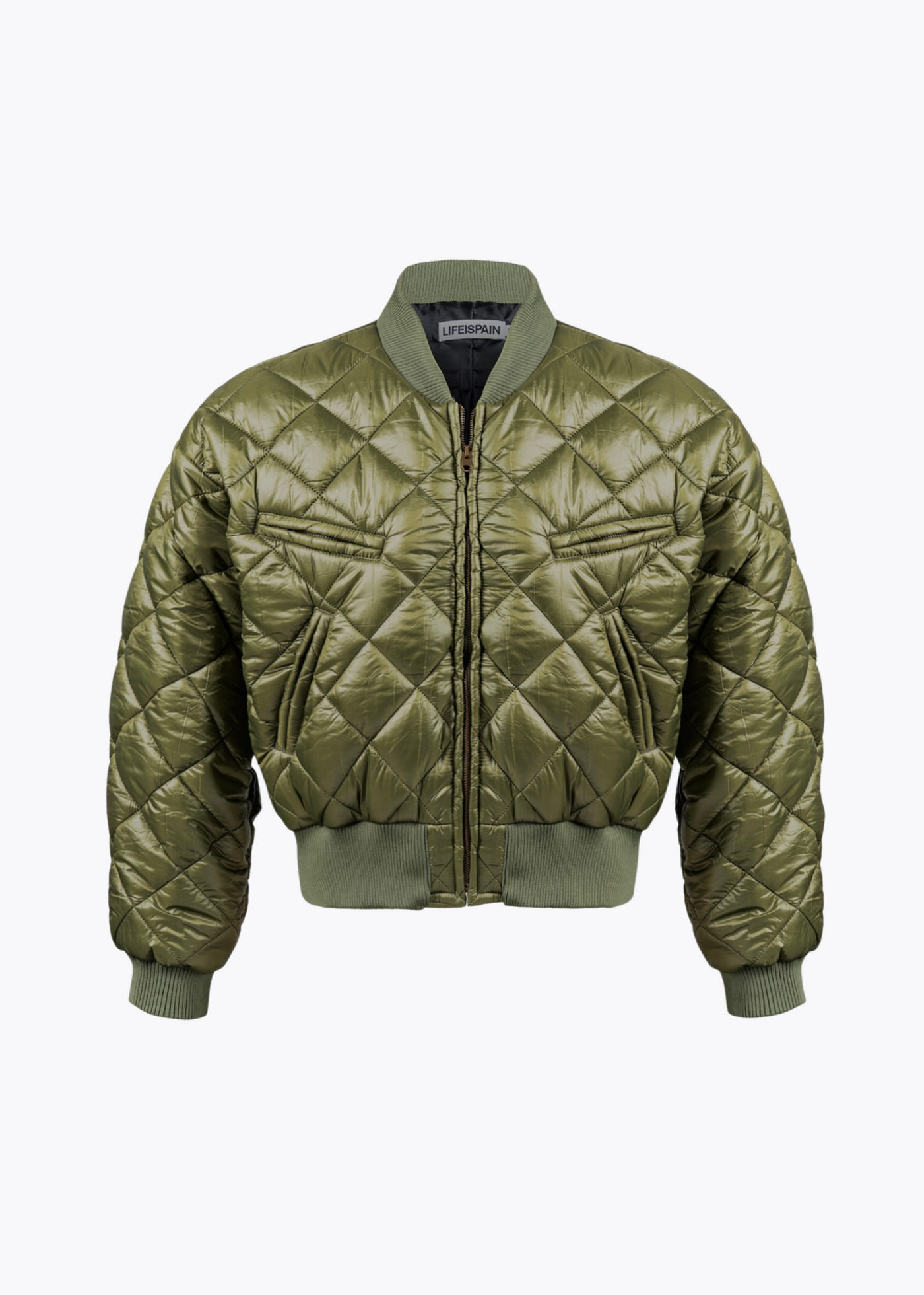Green puffer bomber jacket