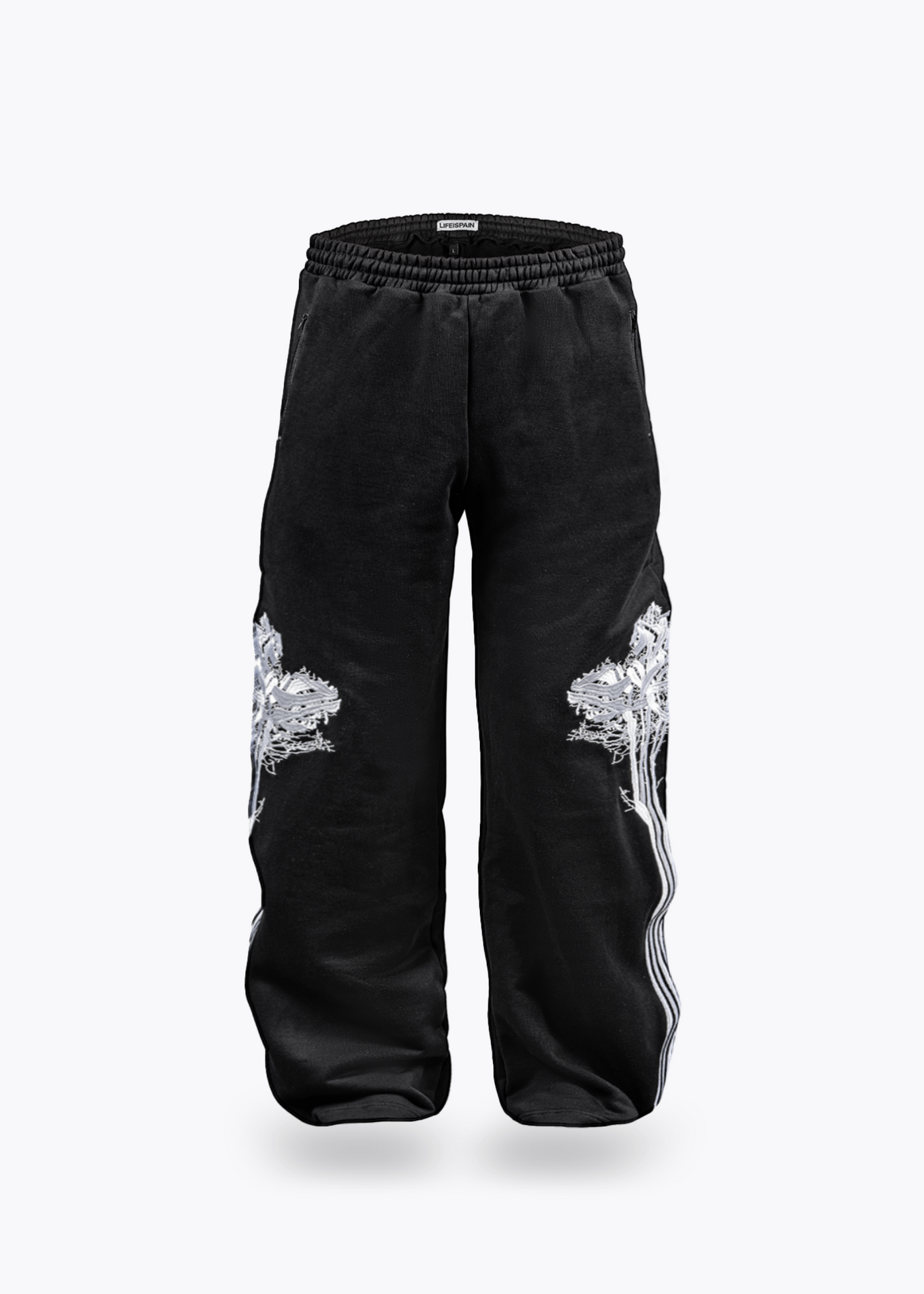 Black wide tree roots joggers